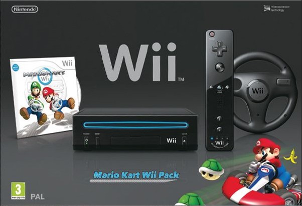 Nintendo Wii Black + Mario Kart + Wheel
